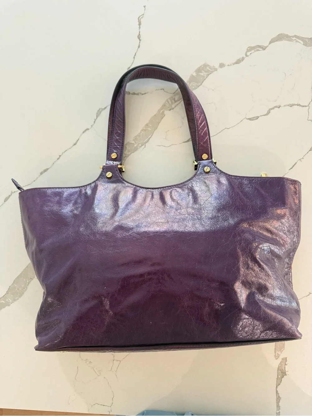 Tory Burch Deep Plum Leather Logo Tote